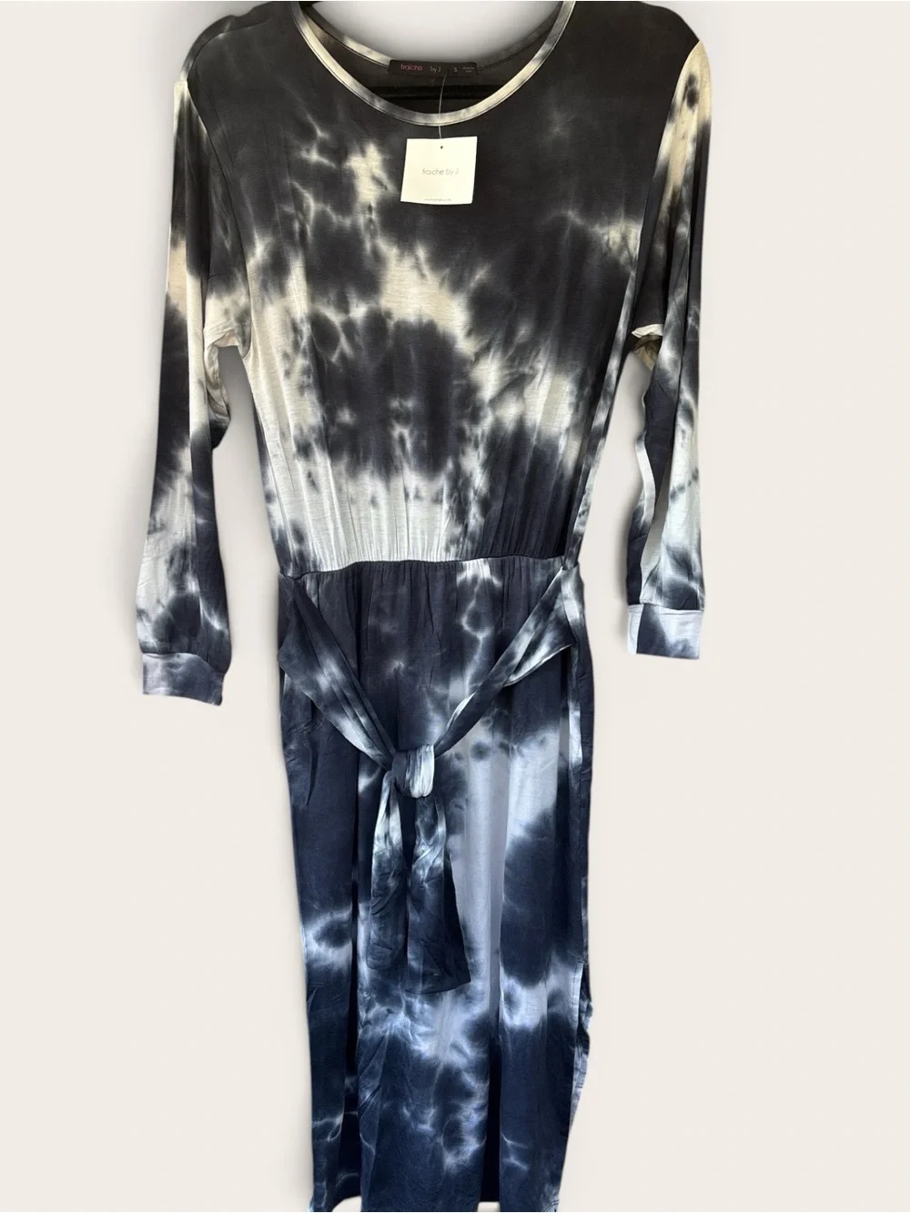 Tie-Dye Long Sleeve Midi Dress in Black and White